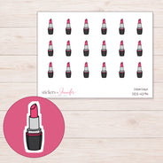 Pink Lipstick Planner Stickers | DDZ-4294 — 4 × 3 inch sheet and enlarged sticker detail