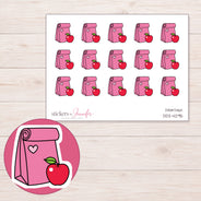Pink Lunch Bag and Apple Planner Stickers | DDZ-4295 — 4 × 3 inch sheet and enlarged sticker detail