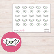 Mint Heart Envelope Planner Stickers | DDZ-4298 — 4 × 3 inch sheet and enlarged sticker detail