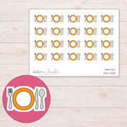 Orange Plate and Cutlery Planner Stickers | DDZ-4300 — 4 × 3 inch sheet and enlarged sticker detail