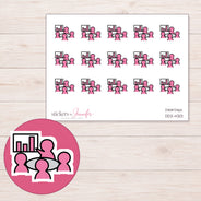 Pink Meeting Presentation Planner Stickers | DDZ-4301 — 4 × 3 inch sheet and enlarged sticker detail