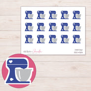 Navy Heart Stand Mixer Planner Stickers | DDZ-4304 — 4 × 3 inch sheet and enlarged sticker detail