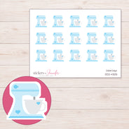 Pale Blue Heart Stand Mixer Planner Stickers | DDZ-4305 — 4 × 3 inch sheet and enlarged sticker detail