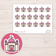 Pink Dome Mosque Planner Stickers | DDZ-4307 — 4 × 3 inch sheet and enlarged sticker detail