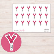 Pink Ribbon Paper Clip Planner Stickers | DDZ-4317 — 4 × 3 inch sheet and enlarged sticker detail