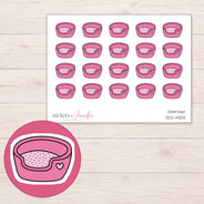 Pink Heart Pet Bed Planner Stickers | DDZ-4325 — 4 × 3 inch sheet and enlarged sticker detail
