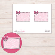 Pink Polka Dot Bow Half Box Planner Stickers | DDZ-4340 — 4 × 3 inch sheet and enlarged sticker detail