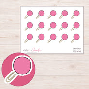 Pink Pom Pom Paper Clip Planner Stickers | DDZ-4341 — 4 × 3 inch sheet and enlarged sticker detail