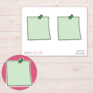 Green Pushpin Note Planner Stickers | DDZ-4345 — 4 × 3 inch sheet and enlarged sticker detail