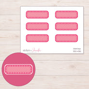 Pink Dotted Quarter Box Planner Stickers | DDZ-4351 — 4 × 3 inch sheet and enlarged sticker detail