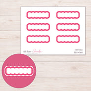 Pink Outline Scallop Quarter Box Planner Stickers | DDZ-4365 — 4 × 3 inch sheet and enlarged sticker detail