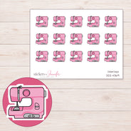 Pink Sewing Machine Planner Stickers | DDZ-4369 — 4 × 3 inch sheet and enlarged sticker detail