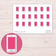 White Phone with Pink Screen Planner Stickers | DDZ-4375 — 4 × 3 inch sheet and enlarged sticker detail