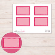 Pink Square-Corner Stitched Half Box Planner Stickers | DDZ-4381 — 4 × 3 inch sheet and enlarged sticker detail