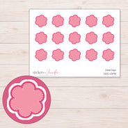 Pink Stitched Flower Planner Stickers | DDZ-4392 — 4 × 3 inch sheet and enlarged sticker detail