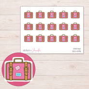 Pink Travel Suitcase Planner Stickers | DDZ-4395 — 4 × 3 inch sheet and enlarged sticker detail