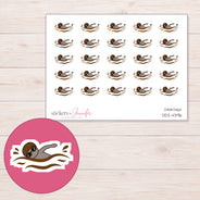 Swimmer with Brown Cap Planner Stickers | DDZ-4396 — 4 × 3 inch sheet and enlarged sticker detail