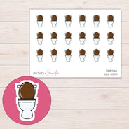 White Toilet with Brown Seat Planner Stickers | DDZ-4399 — 4 × 3 inch sheet and enlarged sticker detail