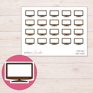 Brown Flat Screen Television Planner Stickers | DDZ-4403 — 4 × 3 inch sheet and enlarged sticker detail