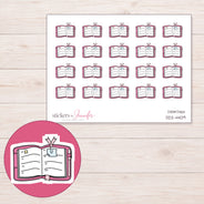 Open Planner with Ribbon Clip Planner Stickers | DDZ-4409 — 4 × 3 inch sheet and enlarged sticker detail