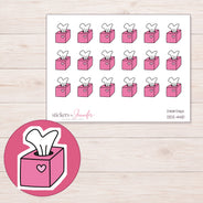 Pink Heart Tissue Box Planner Stickers | DDZ-4410 — 4 × 3 inch sheet and enlarged sticker detail