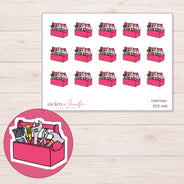 Pink Toolbox Planner Stickers | DDZ-4411 — 4 × 3 inch sheet and enlarged sticker detail