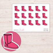 Pink Cozy Boot Planner Stickers | DDZ-4418 — 4 × 3 inch sheet and enlarged sticker detail