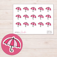 Pink Umbrella Planner Stickers | DDZ-4419 — 4 × 3 inch sheet and enlarged sticker detail