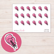 Pink Boxing Glove Planner Stickers | DDZ-4436 — 4 × 3 inch sheet and enlarged sticker detail