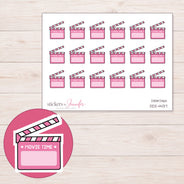 Pink Movie Time Clapperboard Planner Stickers | DDZ-4437 — 4 × 3 inch sheet and enlarged sticker detail
