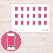 Pink Screen Smartphone with App Icons Planner Stickers | DDZ-4445 — 4 × 3 inch sheet and enlarged sticker detail