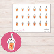 Orange Heart Smoothie Planner Stickers | DDZ-4446 — 4 × 3 inch sheet and enlarged sticker detail