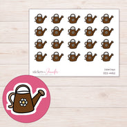 Brown Flower Watering Can Planner Stickers | DDZ-4452 — 4 × 3 inch sheet and enlarged sticker detail