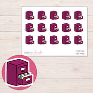 Magenta Filing Cabinet Planner Stickers | DDZ-4455 — 4 × 3 inch sheet and enlarged sticker detail