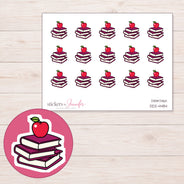 Burgundy Books with Apple Planner Stickers | DDZ-4484 — 4 × 3 inch sheet and enlarged sticker detail