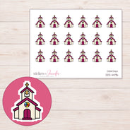 Magenta Accent Church Planner Stickers | DDZ-4496 — 4 × 3 inch sheet and enlarged sticker detail