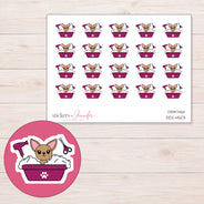 Chihuahua in Magenta Grooming Tub Planner Stickers | DDZ-4503 — 4 × 3 inch sheet and enlarged sticker detail