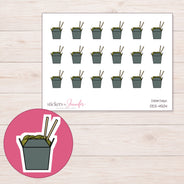 Charcoal Noodle Takeout Box Planner Stickers | DDZ-4504 — 4 × 3 inch sheet and enlarged sticker detail