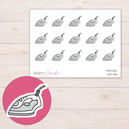 Gray Clothes Iron Planner Stickers | DDZ-4511 — 4 × 3 inch sheet and enlarged sticker detail