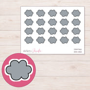 Gray Cloud Planner Stickers | DDZ-4512 — 4 × 3 inch sheet and enlarged sticker detail