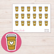 Gold Heart Takeaway Coffee Planner Stickers | DDZ-4514 — 4 × 3 inch sheet and enlarged sticker detail