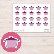 Pink Cooking Pot Planner Stickers | DDZ-4521 — 4 × 3 inch sheet and enlarged sticker detail