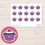 Purple Slow Cooker Planner Stickers | DDZ-4522 — 4 × 3 inch sheet and enlarged sticker detail