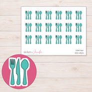 Teal Cutlery Planner Stickers | DDZ-4524 — 4 × 3 inch sheet and enlarged sticker detail