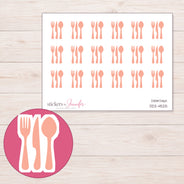 Peach Cutlery Planner Stickers | DDZ-4525 — 4 × 3 inch sheet and enlarged sticker detail