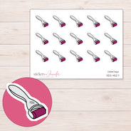 Magenta Derma Roller Planner Stickers | DDZ-4527 — 4 × 3 inch sheet and enlarged sticker detail