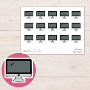 Charcoal Desktop Computer Planner Stickers | DDZ-4528 — 4 × 3 inch sheet and enlarged sticker detail