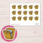 Gold Dishwasher Planner Stickers | DDZ-4532 — 4 × 3 inch sheet and enlarged sticker detail