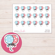 Pink and Blue Polka Dot Balloons Planner Stickers | DDZ-4537 — 4 × 3 inch sheet and enlarged sticker detail