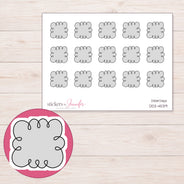 Gray Doodle Note Cloud Planner Stickers | DDZ-4539 — 4 × 3 inch sheet and enlarged sticker detail